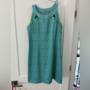 Gretchen Scott Green and Blue Patterned Sleeveless Dress